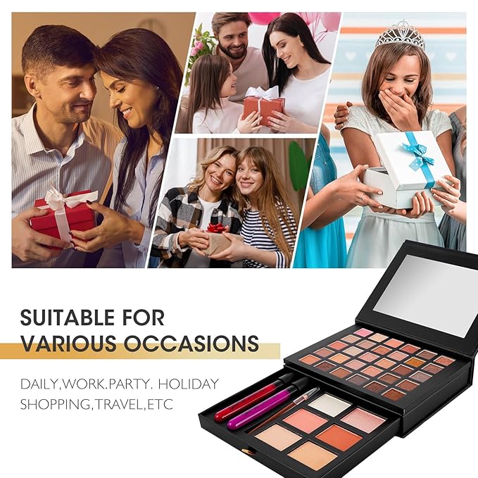 All in One Makeup Kit,Makeup Palette Includes 30 Color Eyeshadow, 2 Color Highlighter，2 Color Pressed Powder，2 Color Blusher，2 Pcs lip gloss，1 Pcs Eyepencil, Mirror,Makeup Gift Set for Women (017N)