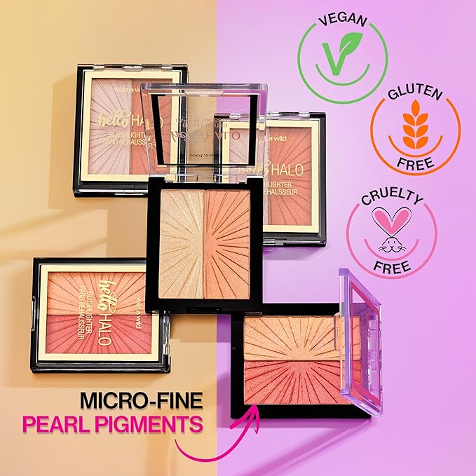 wet n wild MegaGlo Blushlighter, Blendable Blush & Highlighter Set, Shimmery Metallic Finish, I Met Someone