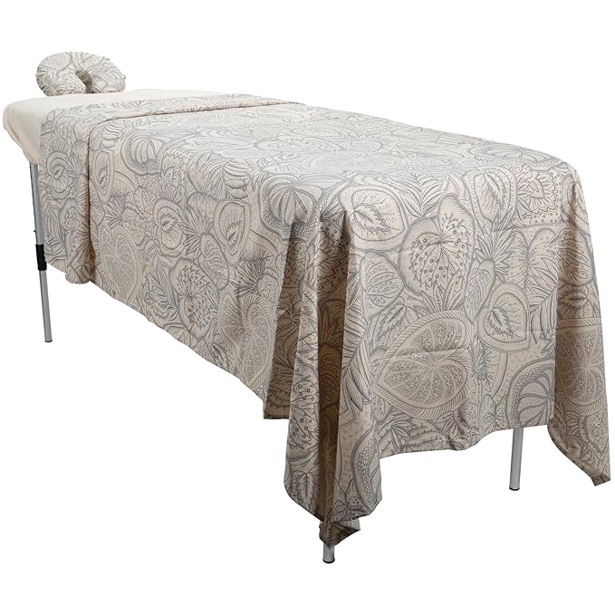 ForPro Premium Designer Microfiber 3-Piece Massage Sheet Set, Island Tranquility, Ultra-Light, Stain and Wrinkle-Resistant, Includes Massage Flat Sheet, Fitted Sheet and Face Rest Cover, Natural