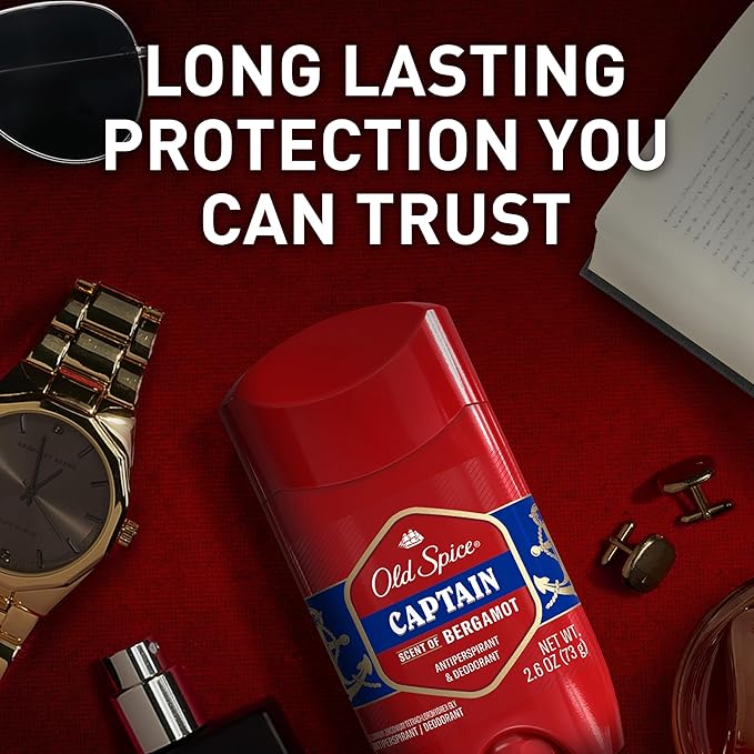 Old Spice Antiperspirant Deodorant for Men, 24/7 Sweat & Odor Protection, 24/7 Lasting Freshness, Invisible Solid, Captain with Bergamot Scent, 2.6 oz (Pack of 6)