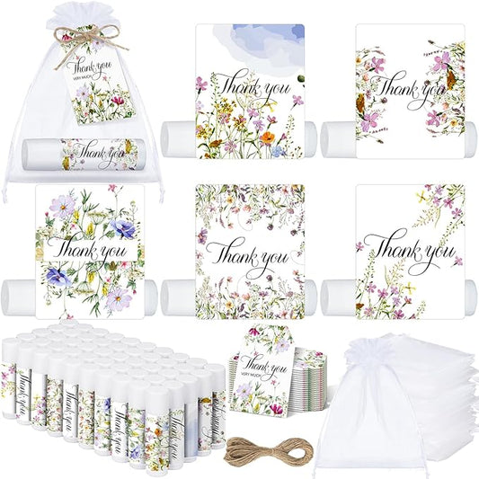 50 Set Employee Appreciation Gifts Bulk Baby Shower Favors Lip Balms Bulk Thank You Gifts Wedding Bridal Shower Bachelorette Gifts Prizes for Guests Women Teacher Coworker Nurse(Wildflower)