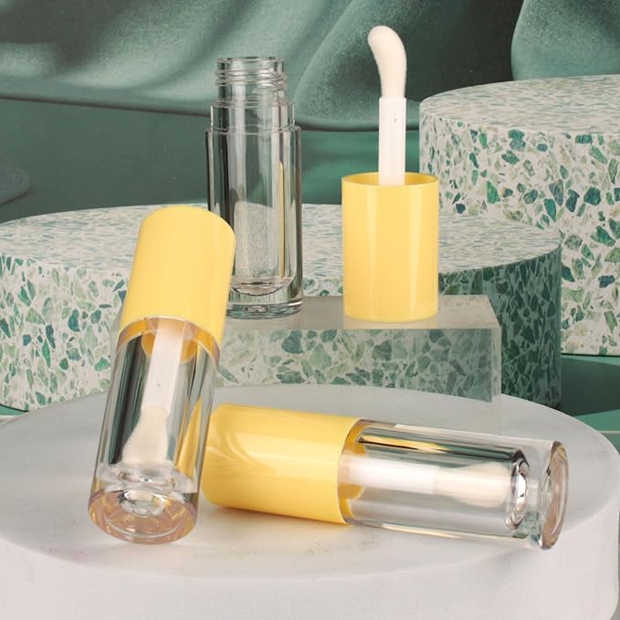 COSIDEA 14pcs Empty 6ml big doe foot wand Chunky lip gloss tubes for DIY lipgloss,Pink round lipgloss containers tubes with thick wand (Yellow)