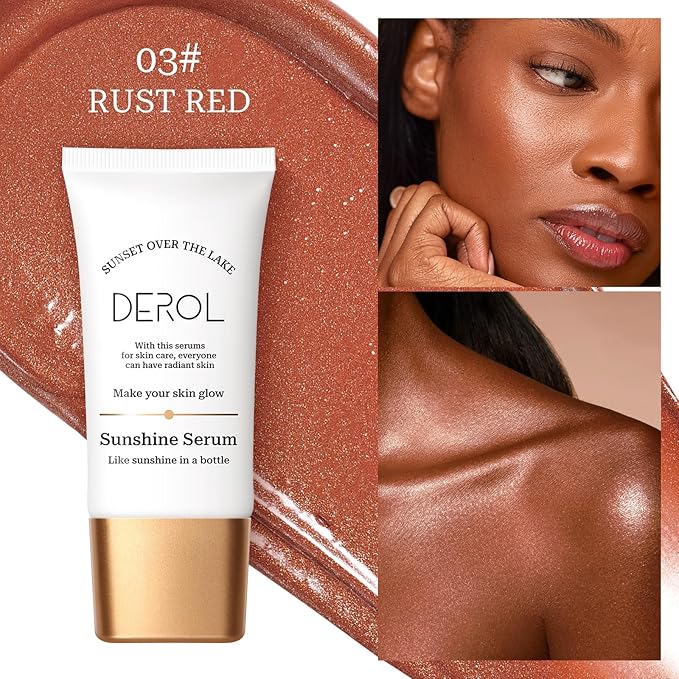 Bronzing Drops, Lightweight and Non-greasy Liquid Bronzer for Face & Body, Instant Sunshine Glow Serum for Flawless Skin & Radiant Finish (RUST RED)