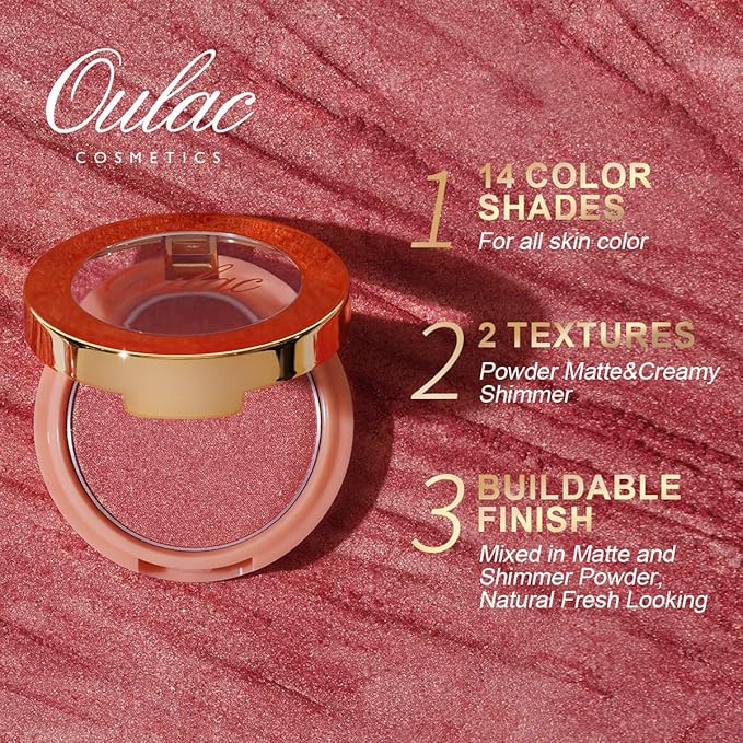 Oulac Shimmer Blush Makeup| 2 in 1 Powdery Blush & Highlighter| Pigmented&Blendable | Shape & Highlight Face| Vegan & Cruelty-Free| 4.8g F02 Love Potion