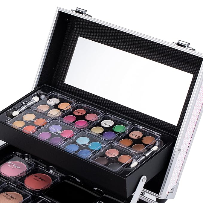 Hot Sugar Makeup Kit for Women Full Kit Teen Girls Starter Cosmetic Gift Set with Cute Mermaid Train Case Includes Pigmented Eyeshadow Palette Blush Lipstick Lip Pencil