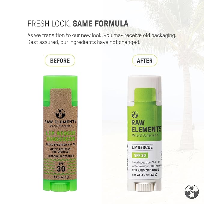 Raw Elements Organic Outdoor Sunscreen Lip Balm Rescue - SPF 30, UVA-UVB Protection, Reef-Safe, Non-Nano Zinc, Water Resistant, 0.15 oz (Pack of 1)