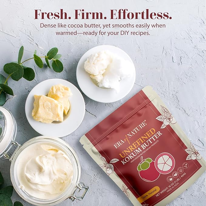 era of nature Kokum Butter Raw - 16 oz (1lb) - Natural Butter for Body Butters, Lotion Bars, Lip Balm, Soap Making – Blends Well with Shea or Cocoa Butter – For Stretch Marks, Scars, Pregnancy Care