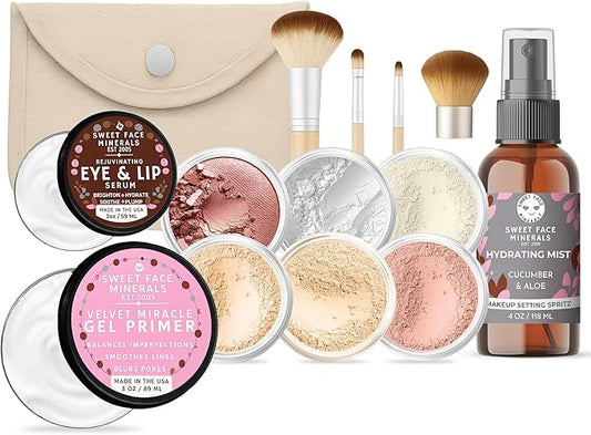 TIMELESS LOOK KIT (FAIR 1) Full Size Mineral Makeup Set Matte Foundation Bare Face Sheer Powder Cover