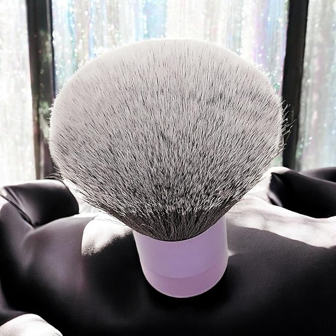 Luxurious and Large Ultra Soft Fluffy Powder Brush, Multipurpose Face, Body, Barber and Beauty Tool, with wooden base Soft Kabuki Brush by BevyGold (Violet)