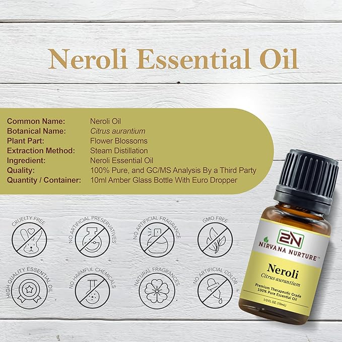Neroli Essential Oil 100% Pure Premium Therapeutic Grade, Undiluted - Aromatherapy Diffuser for Calm and Relaxation, Skin Care, Hair Care