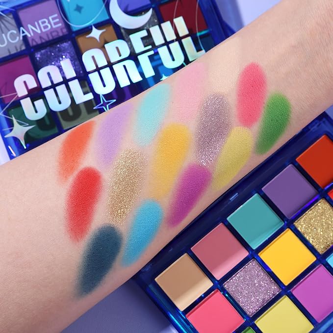 UCANBE Colorful Eyeshadow Palette, 15 Colors Vibrant Bright Shimmer Matte Metallic Neon Eye Makeup Pallet, Rainbow Green Pink Purple Orange Blue High Pigmented Sombras De Ojos Gift Kit