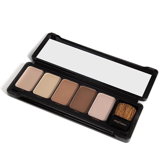 Profusion Cosmetics - Contour - Professional 5 Color Palette Highlight Bronzer Makeup Kit With Application Brush - Vanilla Biscuit Honey Walnut Highlighter