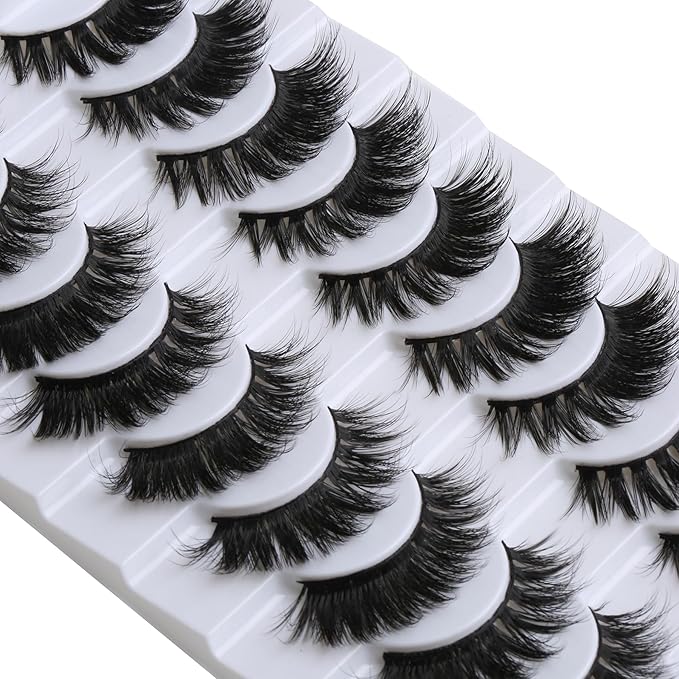 SUNWELL False Eyelashes 16mm Mink Lashes 8D Fluffy Cat Eye Faux Mink Lashes Strip Lashes Soft Reusable Luxury Volume Fake Eyelashes 10 Pairs Pack