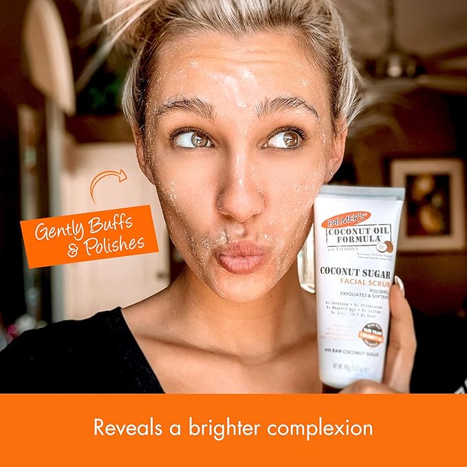 Palmer's Coconut Oil Formula Coconut Sugar Facial Scrub Exfoliator, Face Scrub to Gently Exfoliate Away Dirt and Dead Skin Cells with Chamomile to Soften & Calm, 3.17 Ounces (Pack of 3)