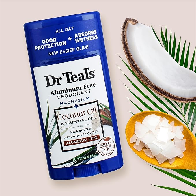 Dr Teal's Aluminum Free Deodorant, Coconut Oil with Essential Oils, 2.65 oz (Pack of 3)