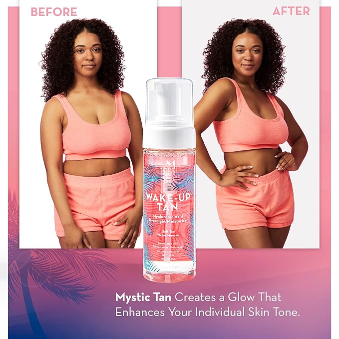 Mystic Tan Self Tanning Bundle: Wake-Up Tan Self Tanner Water Mousse 5.5 fl. oz. + Streak Free Tan Applicator Mitt - Hyaluronic Acid Overnight Moisturizer, Easy-to-Use, Works While You Sleep