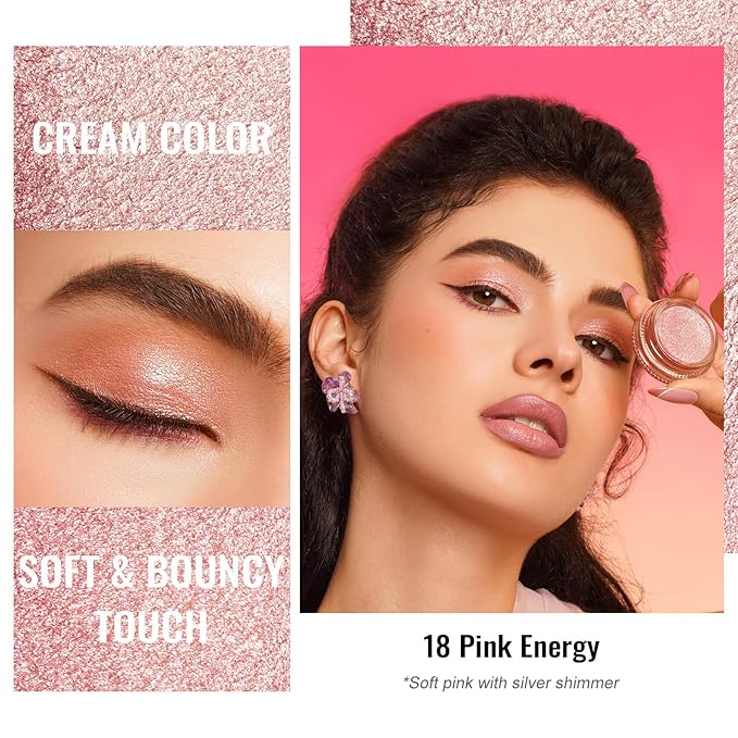 Oulac Pink Cream Eyeshadow also for Highlighter Large Capacity Highly Pigmented Eye Shadow Waterproof &Long Lasting with Moisturizing Formula, Shimmer Glitter Eye Makeup. 6g.(18)