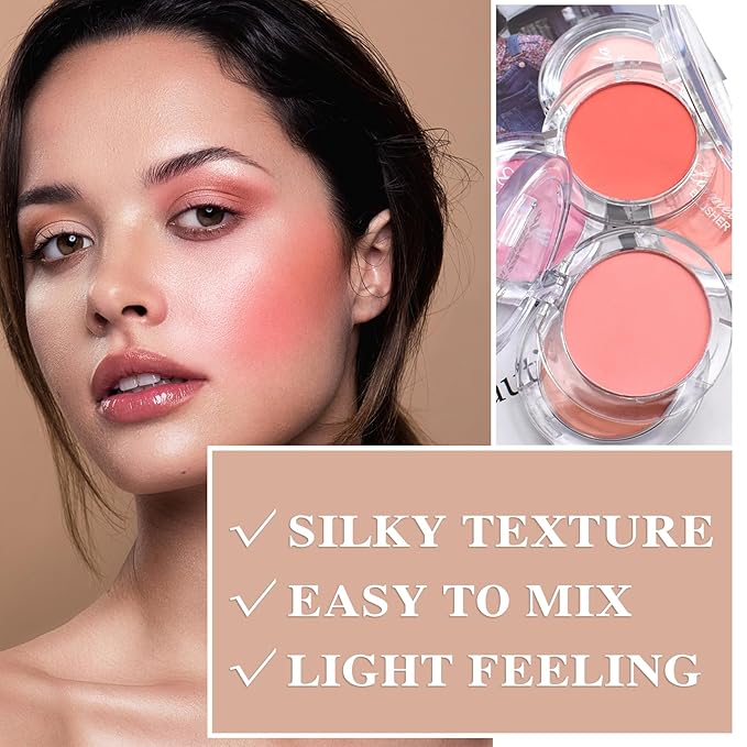 3 Colors Blush Palette,Matte Contour Makeup Blush for Cheeks,Waterproofing Highly Pigmented Face Cheek Blusher with Make Up Brush A12