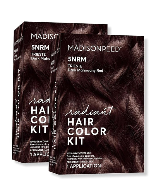 Madison Reed Radiant Hair Color Kit | 5NRM Dark Auburn Red (Trieste Red) for 100% Gray Hair Coverage | Salon Quality Permanent Hair Dye | PPD-Free & Ammonia-Free | (Packaging May Vary) 2 Pack