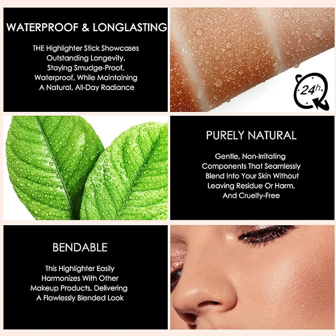 Highlighter Makeup Stick - Blush Highlighters Makeup Stick for Face & Body, Natural Silky Shimmer Highlight, Bendable Long Lasting Highlighter Wand, Cream Korean Highlighter (Cherry Red)