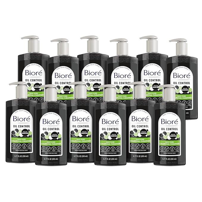 Bioré Deep Pore Charcoal Face Wash, Daily Facial Cleanser for Dirt & Makeup Removal, for Oily Skin, 6.77 Oz, Pack of 12