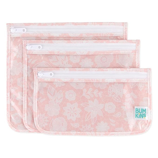 Bumkins Travel Bag, Toiletry, TSA Approved Pouch, Zip Bag, Quart Size Airline Compliant, Clear-Sided, Baby, Diaper Bag Organization, Makeup, Accessories, Packing, Set of 3 Sizes, Floral Gray