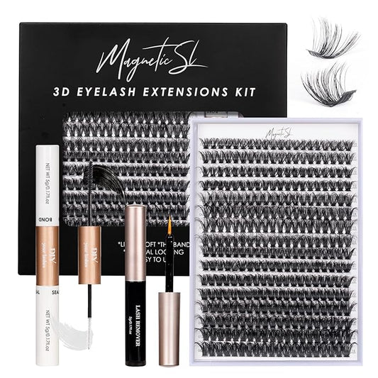 DIY Lash Extensions Kit 320pcs Individual Lashes Clusters 60D 80D D Curl Eyelash Extension Kit with Applicator and Lash Bond&Seal,Clusters Lash Glue Remover For False Eyelash Mix 10-16mm (60D+80D KIT)