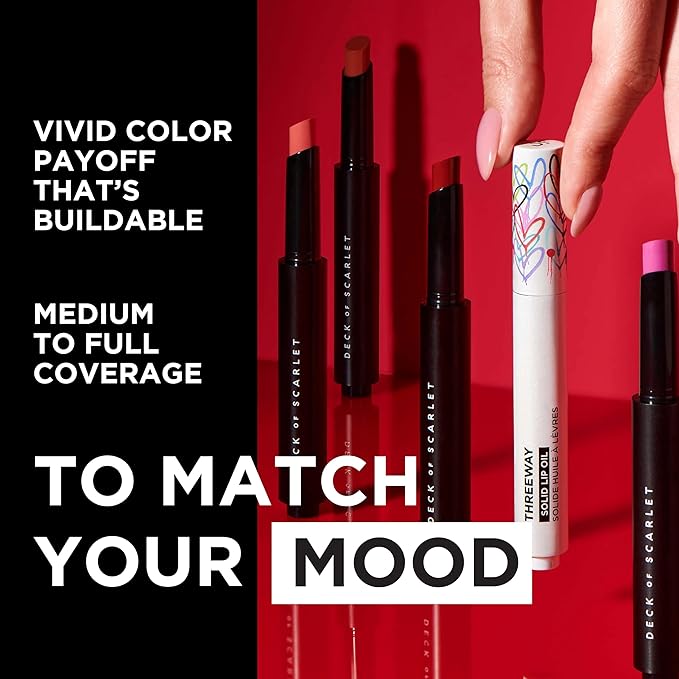 Deck of Scarlet Threeway Solid Lip Oil, Vegan Formula With Hyaluronic Acid and Hydrating Oil Blend, Glossy Finish - Pink Petal