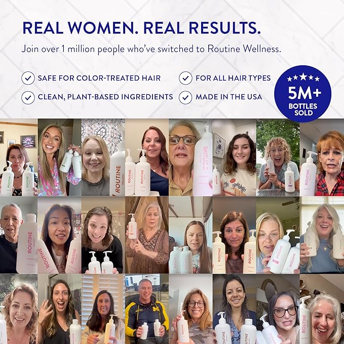 Routine Wellness Anti-Thinning Shampoo for Thinning Hair - Biotin DHT Blocker Women & Men - Color Safe Shampoo for Hair Loss & Healthy Hair - Unscented - 14oz