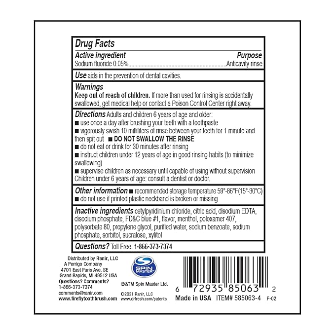 Firefly Kids Anti-Cavity Fluoride Rinse, Paw Patrol, Alcohol Free Formula, ADA Accepted, Helps Prevent Cavities, Bubble Gum Flavor, 16 Ounce