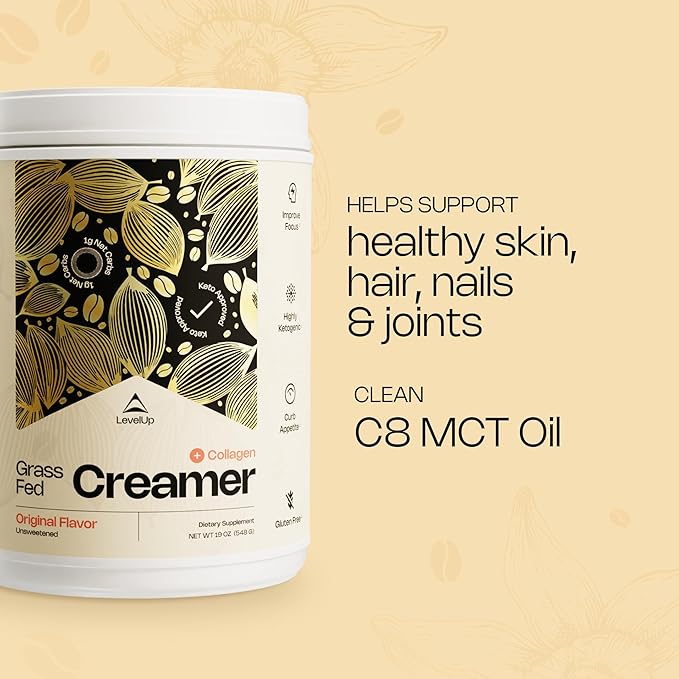 LevelUp Creamer, with Energizing MCT Oil and Collagen Peptides, Keto Coffee Creamer, Supports Natural Energy & Ketone Production - Original (Unsweetened) 19 oz