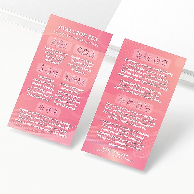 100 Pack - Premium Hyaluron Pen Lip Filler Aftercare Instructions Card 2 x 3.5" Accessories Supplies Kit Care - HP01A100_N