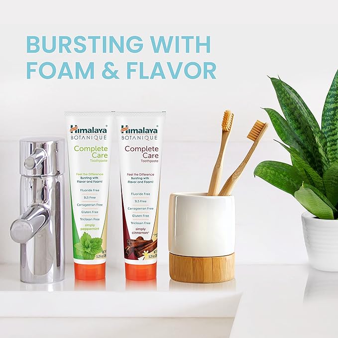 Himalaya Botanique Complete Care Toothpaste, Peppermint and Cinnamon - Fluoride Free Toothpaste for Clean Teeth & Fresh Breath - Vegan, Gluten Free, No Artificial Flavors, 5.29 oz (Pack of 2)