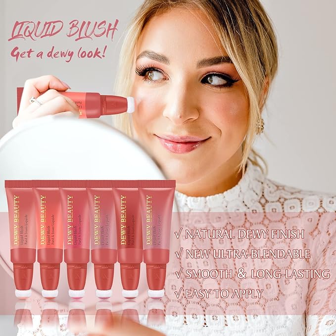 Liquid Blush Makeup Wand, Cream Liquid Blush with Cushion Applicator For Cheeks Tint, Natural-looking, Glow Dewy Finish, Weightless Blendable Liquid Blush Stick | #106 ELEGANT-Soft Pink