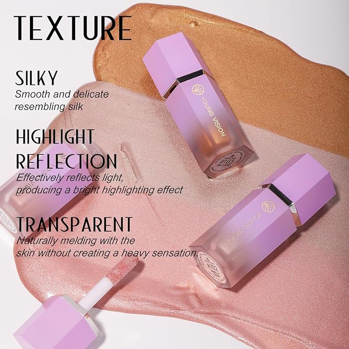 YOUNG VISION Soft Natural Glow Liquid Highlighter, Glow Liquid Illuminator Makeup,Weightless, Long-Wearing, Smudge Proof, Natural-Looking, Dewy Finish,