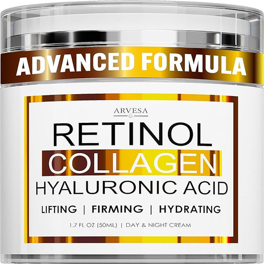 Retinol Cream for Face - Facial Moisturizer with Collagen and Hyaluronic Acid - Anti Aging Face Cream for Women and Men - Day and Night - Wrinkle - Neck & Décolleté