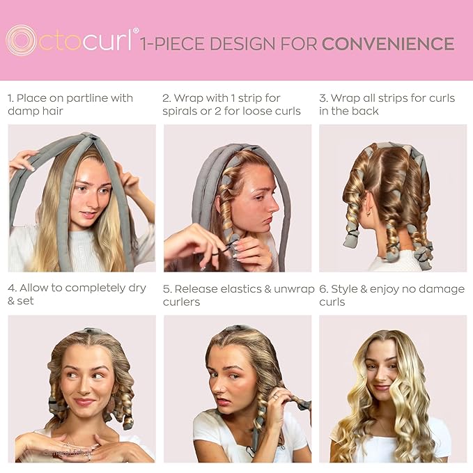 Octocurl Heatless Hair Curler - No Headband Octopus Curler - Overnight Curls for Long Hair (QMax - Mauve)