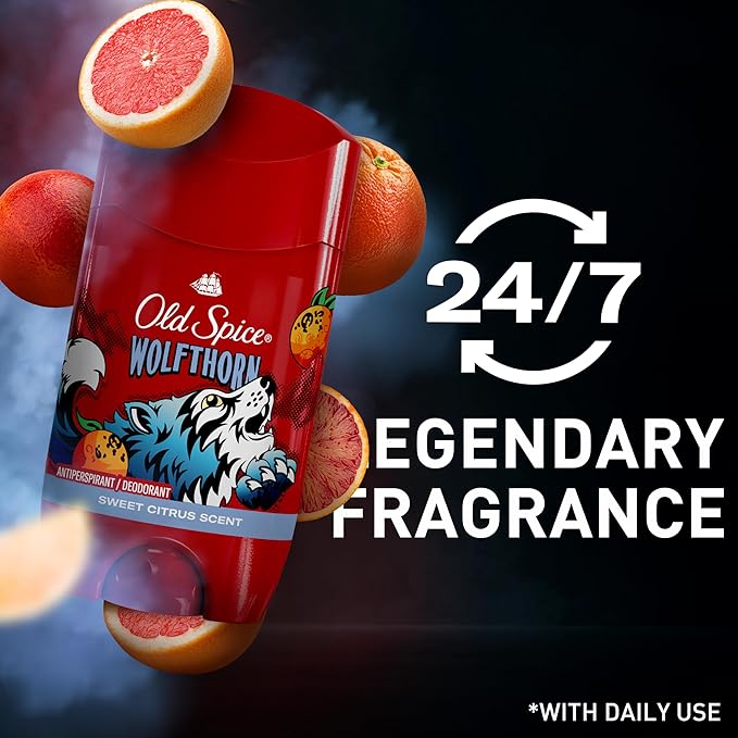 Old Spice Aluminum Free Deodorant for Men, 24/7 Odor Protection, 24/7 Freshness & Lasting Scent, Goes on Clear, Wolfthorn with Sweet Citrus Scent, 2.6 oz (Pack of 6)