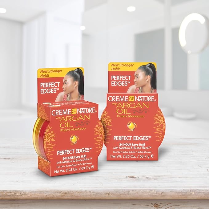 Creme of Nature with Argan Oil From Morocco Perfect Edges Hair Gel, 24 Hour Hold with Moisture and Exotic Shine, Black, 2.25 Oz (Pack of 1)