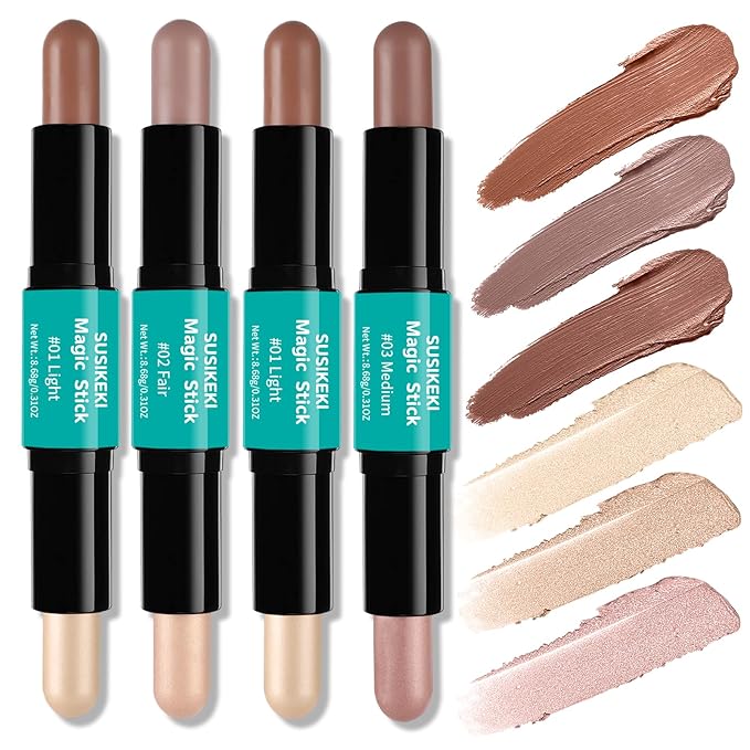 Contour Stick, 4Pcs Dual-Ended Highlighter Makeup Pen & A+Set B)