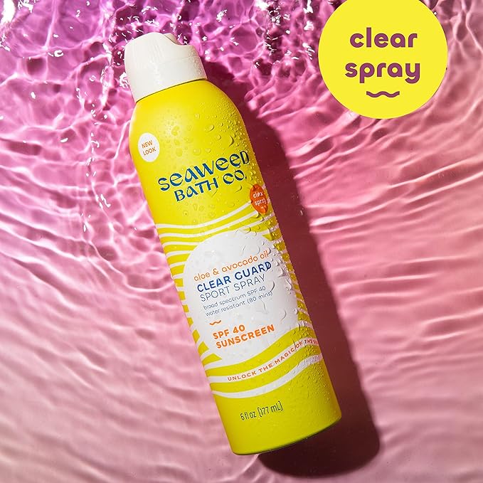 Seaweed Bath Co. Clear Guard SPF 40 Sport Broad Spectrum Sunscreen Spray, 6 Ounce, Sustainably Harvested Seaweed, Aloe, Avocado Oil