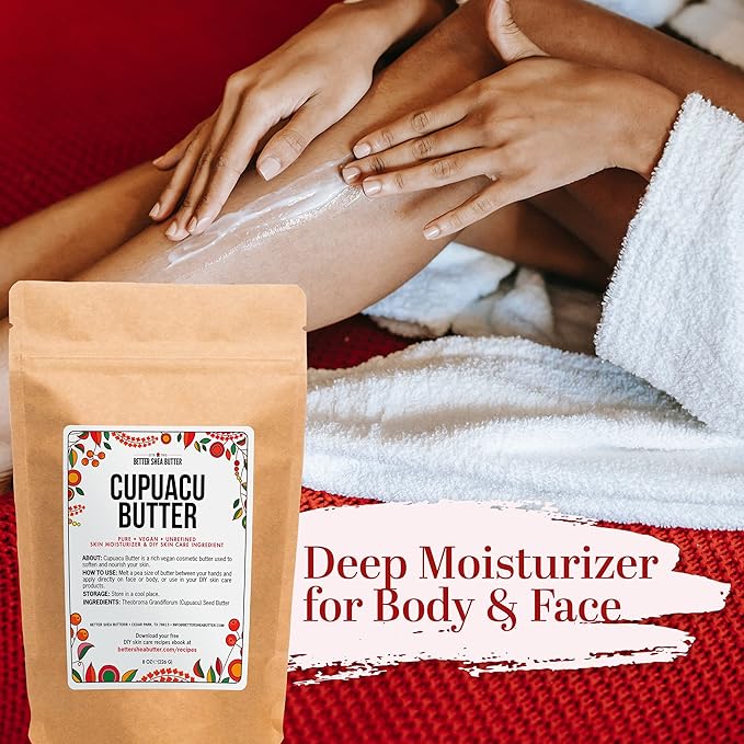 Cupuacu Butter Raw, Pure & Unrefined for Hair Growth & Dry Skin Use on Body and Face - Brazilian Body Butter Base, Lotion Base and Soap Making - Cupuaçu Butter 8 oz