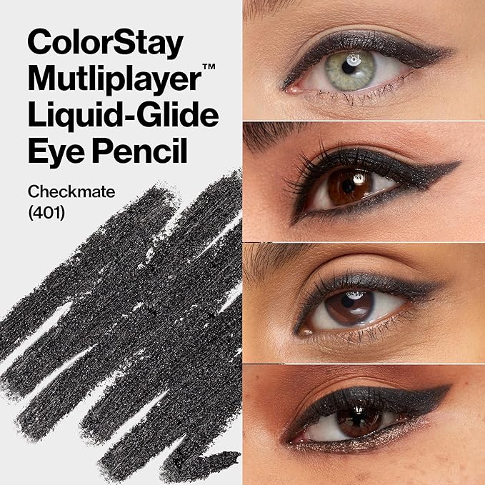REVLON ColorStay Multiplayer Liquid-Glide Eye Pencil, Multi-Use Makeup With Blending Brush, Blends Then Sets, Creamy Texture, Waterproof, Smudge-proof, Longwearing, 401 Checkmate, 0.03 Oz