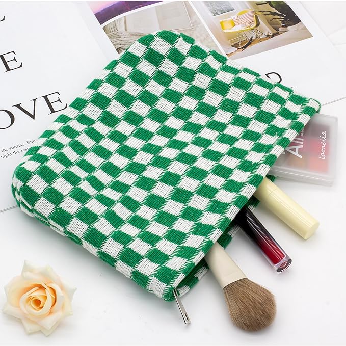 Pazimiik knitted checkered makeup bag
