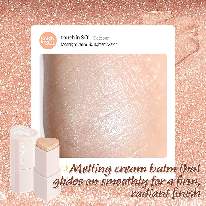 Touch in Sol In My Heart Stick (Moonlight Beam) – Cream Highlighter Stick for Eyes, Lips & Cheeks – Korean Makeup Glow Stick – Long Lasting, Multi-Use Highlight for Natural Radiance, K beauty, 0.12 Oz