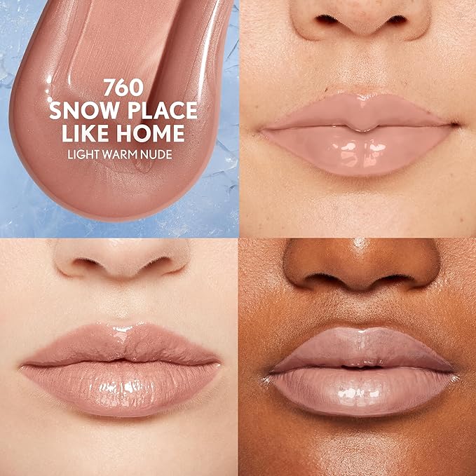 COVERGIRL Clean Fresh Yummy Plumper Lip Gloss, 760 Snow Place Like Home, Shiny, Vegan Formula, Easy to Apply, Minty Flavor, 0.33oz