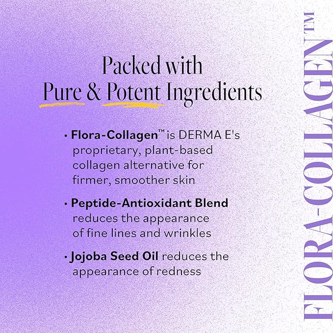 DERMA-E Advanced Peptides and Vegan Flora-Collagen Moisturizer – Double Action Collagen Face Cream with Peptide Complex – Intensely Hydrating Face Moisturizer for Lines, Wrinkles and Redness, 2 Oz