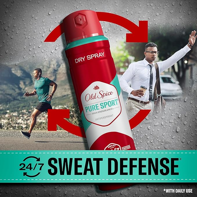Old Spice Dry Spray Antiperspirant Deodorant for Men, High Endurance, 24/7 Sweat Defense & Odor Protection, 24/7 Freshness & Lasting Scent, Pure Sport Scent, 4.3 oz (Pack of 3)
