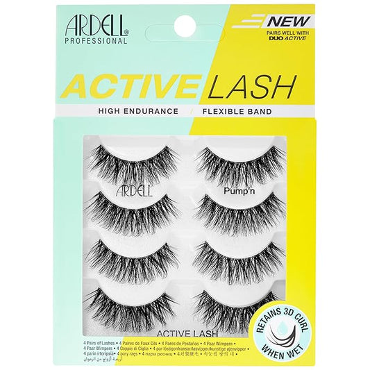 Ardell Active Lash - Pump’n, False Eyelashes, Cat Eye Lashes Wispy, Water-Resistant, Lightweight, 4 pairs, 1-Pack