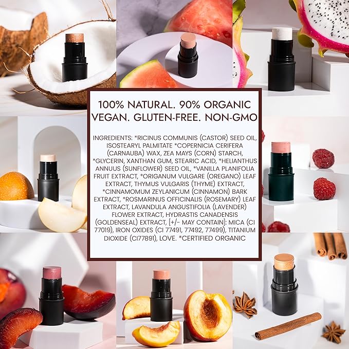 Organic Blush Tube, Cabernet - 100% Natural Vegan Cream Blush Sticks, Multi-Use Bronzer, & Highlighter for Lips, Cheeks & Eyes, Buildable Shimmer, Gluten-Free, Paraben-Free, Made in USA